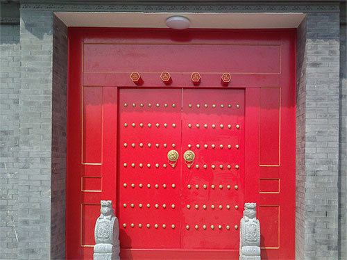 柘城中国传统四合院系列朱红色中式木制大门木作